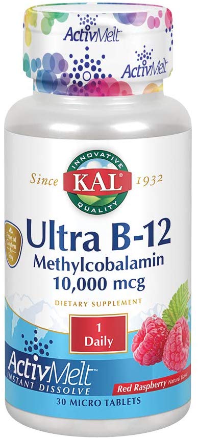 Kal 10000 Mcg Ultra B-12 Methylcobalamin Tablets, Raspberry, 30 Count