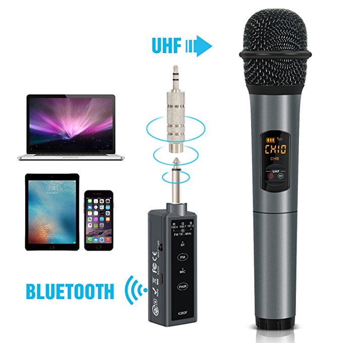 TONOR UHF Handheld Wireless Microphone with Mini Bluetooth Receiver 1/4 Output for Conference/Karaoke/Weddings/Church/Stage/Party