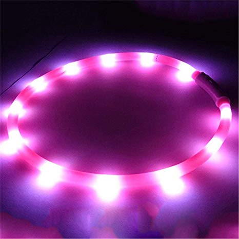 Bluelans Led Dog Collar,USB Rechargeable Glowing Pet Dog Collar for Night Walking Safety,Waterproof Flashing Light Up Dog Collar Necklace for Small,Medium,Large Dogs