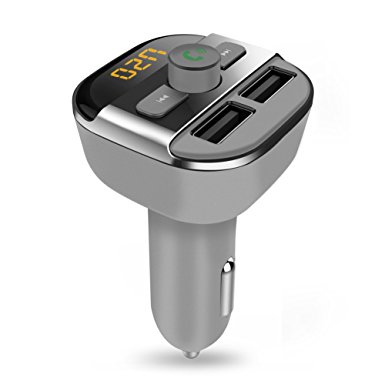 Acekool Bluetooth Hands-free Car Kit FM Transmitter Car MP3 3.4A Car Charger for iPhone iPad, Android, Samsung, GPS, Dashcam Gray