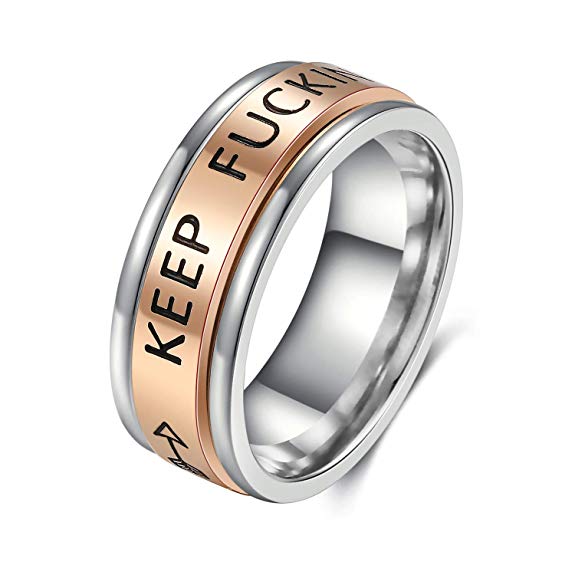 ALEXTINA 7mm Rose Gold Stainless Steel Keep Going Spinner Ring Calm Anxiety Inspirational Band Mantra Quote Positive Saying Stress Reliever