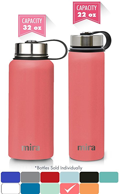 MIRA 40 oz, 32 oz, 22 oz or 18 oz Stainless Steel Vacuum Insulated Wide Mouth Water Bottle | Thermos Keeps Cold for 24 hours, Hot for 12 hours