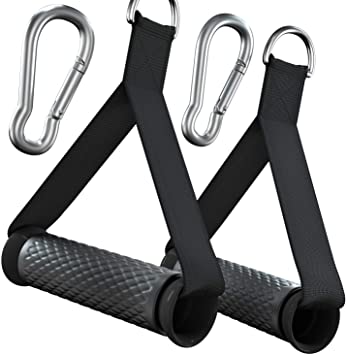 Aboom Upgraded Heavy Duty Exercise Handles Compatible with Cable Machines and Bowflex, Heavy Duty Exercise Hand Grips Attachment with 2 Carabiners for Resistance Bands Total Home Gym