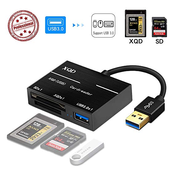 XQD/SD Card Reader Adapter, USB 3.0 Dual Slot Flash Memory Card Reader Connector High Speed(up to 5Gbp/s) Write SD(HC/XC), Sony G Series, Lexar USB Mark Card, Compatible with Windows/Mac OS System