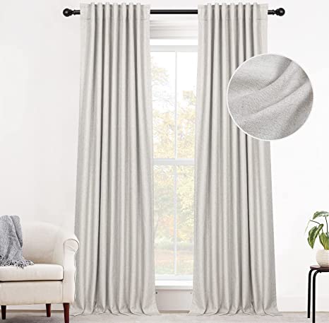 INOVADAY 100% Blackout Curtains for Bedroom 84 Inches Long, Linen Blackout Curtains 84 Inch Length 2 Panels Set, Back Tab/Rod Pocket Thermal Insulated Curtains for Living Room - Beige, W50 X L84