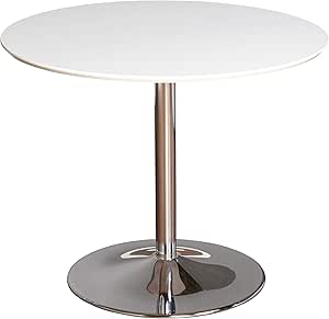 Target Marketing System Pisa Round Dining Table with Chrome Plated Base, Modern Retro Kitchen Furniture for Small Spaces, Condos and Apartments, 35.4", White