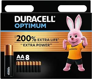 Duracell Optimum Piles AA (lot de 8) - Piles Alcalines 1,5V - Jusqu’à 200% plus longtemps ou plus puissant - Alimentez vos appareils énergivores - Recyclable, 0% plastique - LR6 MX1500