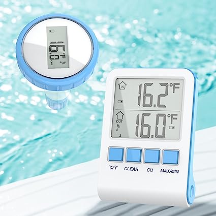 Floating Pool Thermometer & Receiver Set, Wireless Pool Thermometer Floating Easy Read, Digital Pool Thermometer Floating, IPX7 Waterproof Outdoor Thermometer for Pool, Hot Tubs and Ponds, Aquariums