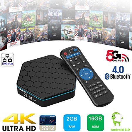 TV BOX, Greatever T95Z PLUS TV BOX Amlogic S912 Octa Core Android 6.0 Marshmallow 2GB DDR3 16GB EMMC Flash 2.4G/5G Dual WIFI Band 1000M LAN Bluetooth4.0 UHD 4K 3D