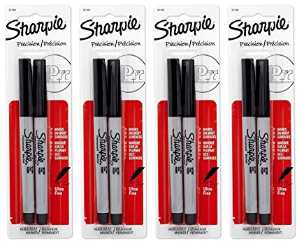 Sharpie Permanent Markers, Ultra Fine Point, Black, 4 Packs of 2-Pack (37161)