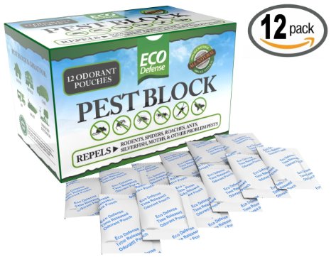 Eco Defense Pest Control Pouches - All Natural - Repels Rodents, Spiders, Roaches, Ants, Moths & Other Pests - 12 Pack - Best Mouse Trap Alternative