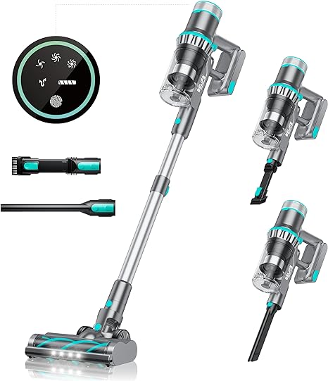 Belife Akku Staubsauger, 25Kpa Staubsauger Kabellos, 40 Minuten Laufzeit, 380W Bürstenloser Motor, LED-Anzeige, 6-in-1 Kabelloser Staubsauger für Tierhaare Hartböden Teppich