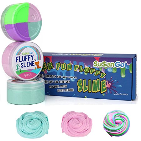 Fluffy Floam Slime - SuSenGo 18 OZ Pink, Baby Blue and Colorful Jumbo Fluffy Floam Slime Strees Relief Toy Gifts for Kids and Adults, Super Soft and Non-sticky