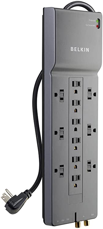 Belkin 12-Outlet Power Strip Surge Protector, 8ft Cord(3,940 Joules), Gray