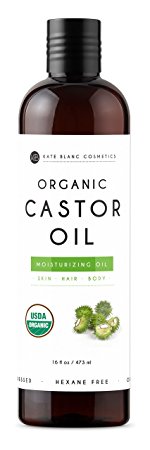 Organic Castor Oil 16oz by Kate Blanc. Cold-Pressed, 100% Pure, Hexane-Free. Promote Growth for Hair, Eyelashes, Eyebrows. Moisturizing For Dry Skin and Body. 1-Year Warranty.