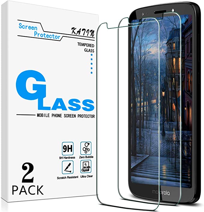 KATIN Moto E5 Screen Protector - [2-Pack] Tempered Glass for Motorola Moto E5 Bubble Free, Easy to Install with Lifetime Replacement Warranty