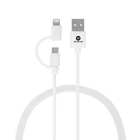 dCables 2 in 1 Apple Certified USB Charging Cable with Lightning Connector and Micro USB for Apple iPhone, iPad, most Android Phones and Power Banks - 3 foot - White