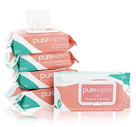 Purelis Sensitive & Hypoallergenic Unscented Baby Wipes - 60 Pack. Intimate Wipes for Women PH Balanced. Thick Fresh Wipes with Resealable Snap Cap 300 Count (Purelis Natural Unscented Wipes 60 pack 5