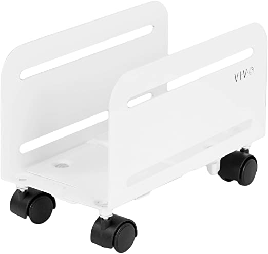 VIVO Computer Tower Desktop ATX-Case, CPU Steel Rolling Stand, Adjustable Mobile Cart Holder with Locking Caster Wheels, White (CART-PC01W)