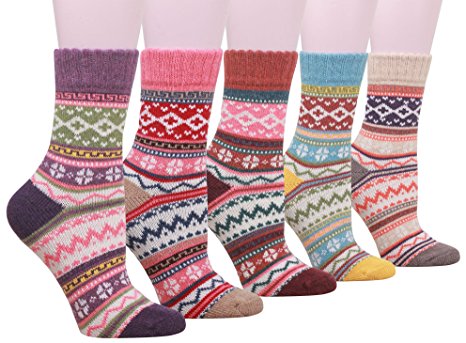 Buttons & Pleats Womens Knit Warm Wool Socks 5 Pairs