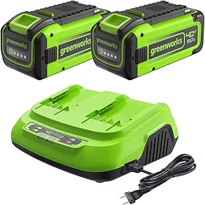 Bundle of Greenworks 40V 8.0Ah Lithium-Ion Battery(Genuine Greenworks Battery / 75  Compatible Tools)   Greenworks 40V 8A Dual Port Rapid Charger(Genuine Greenworks Charger)