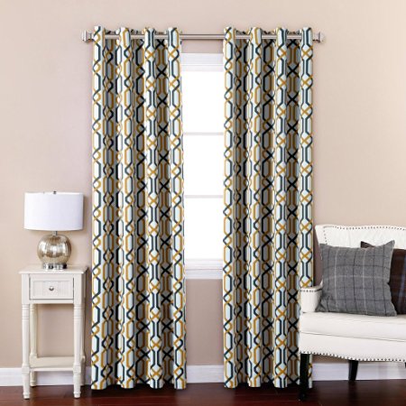 H.Versailtex Printed Blackout Room Darkening Printed Curtains Window Panel Drapes,Grommet Top,52 inch Wide by 63 inch Long - Stich Granite Pattern in Grey & Mustard (Set of 2)