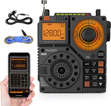 Raddy RF320 APP Control Shortwave Radio, AIR/FM/AM/VHF/SW/WB Receiver with Bluetooth, Portable Radio Rechargeable w/ 9.85 Ft Wire Antenna