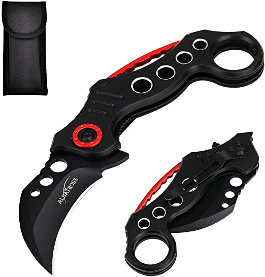 ALBATROSS EDC Cool Spring Assisted Folding Pocket Knives Tactical Sharp Raptor Claw Knife(Black-Hole)