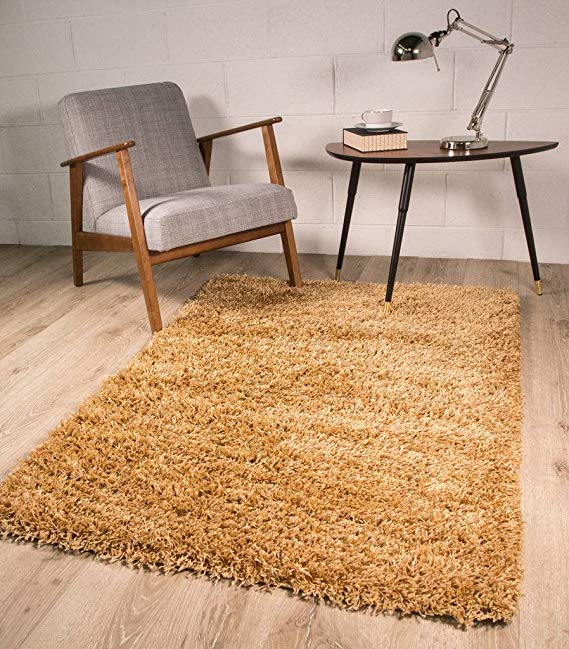 The Rug House Soft Non Shed Thick Plain Easy Clean Shaggy Rugs Ontario - 16 Colours and 8 (Beige 110x160cm)