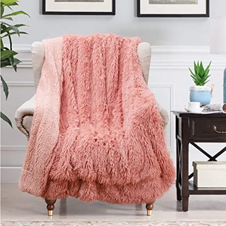 UEEE Super Soft Shaggy Warm Plush Throw Blanket Fluffy Long Faux Fur Decorative Blankets for Couch Bed Chair Photo Props Dirty Pink(51"x63")