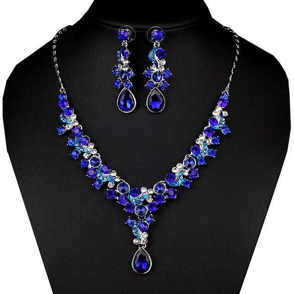 FAYBOX Glamorous Crystal Rhinestone Beading Necklace Earrings Wedding Jewelry Sets