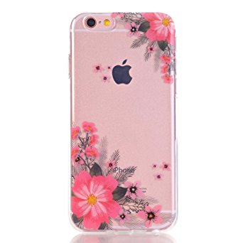 iPhone 6 Case, iPhone 6S Clear Case, LUOLNH HD Floral Series TPU Bumper Soft Protective Slim Flexible Silicone Glossy Skin Cover Phone Case for Apple iPhone 6 6S -Pink Flower