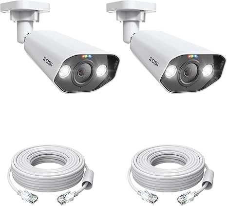 ZOSI 2PK 4K PoE Add-on Cameras with Ethernet Cables,Person/Vehicle Detection,2 Way Audio,Night Vision,Spotlight Siren,8MP Weatherproof Outdoor Indoor IP Security Camera Only Work 4K PoE NVR