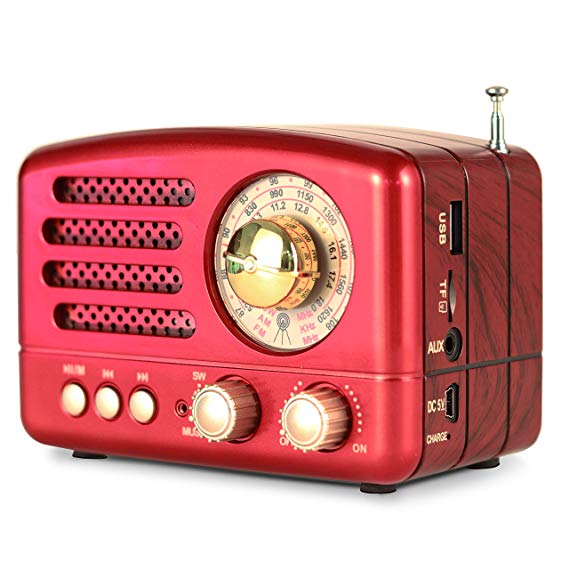 PRUNUS M-160BT Retro Bluetooth Speaker Portable AM/FM/Shortwave Rechargeable Radio, Supports TF Card/Aux/USB MP3 Player(Red)