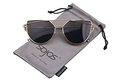 SojoS SJ1001 Cat Eye Mirrored Flat Lenses Street Fashion Metal Frame Women Sunglasse