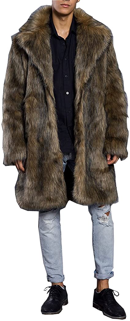 Lafee Bridal Men's Luxury Faux Fur Coat Jacket Winter Warm Long Coats Overwear Outwear