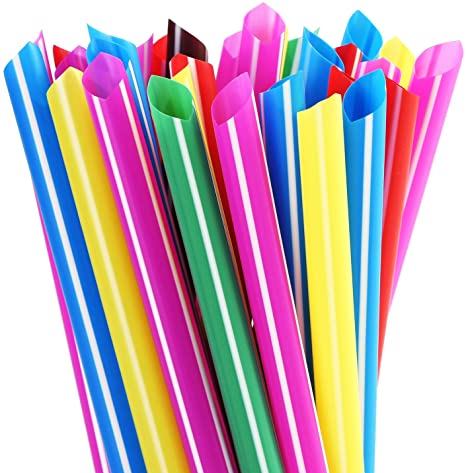 ALINK Extra Wide Rainbow Plastic Bubble Tea Smoothie Straws, 1/2" Wide X 8 1/2" Long Large Fat Boba Milkshakes Straws, Pack of 100