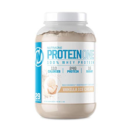 ProteinOne Whey Protein Powder by NutraOne – Non-GMO and Amino Acid Free Protein Powder (Vanilla Ice Cream - 2 lbs.)