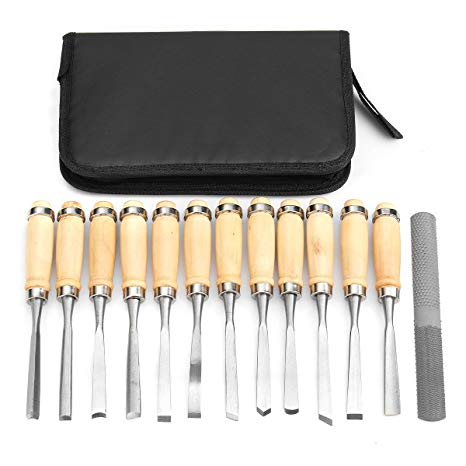 KINGSO 14Pc Wood Carving Tool Set, Sculpture Carving Chisel Tool, Steel Wood Carving Wood Handle Carving Chisels Tools With Whetstones Storage Case