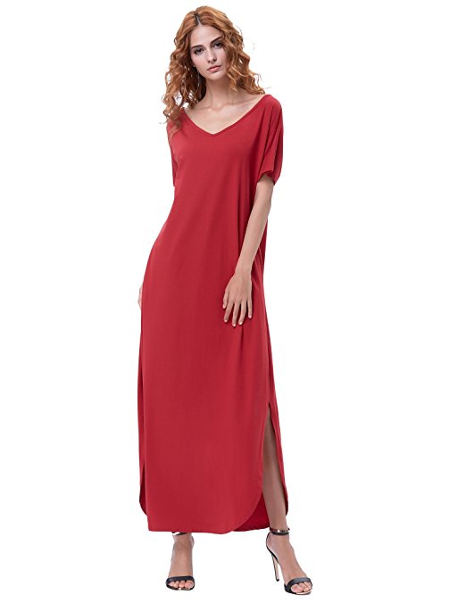 Kate Kasin Women's Casual Loose Pocket Split Long Maxi Dress KK673