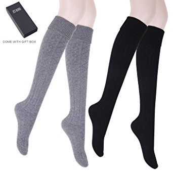 JET-BOND(TM) Wool Woollen Cashmere Thigh High Knee Socks Warm Stockings