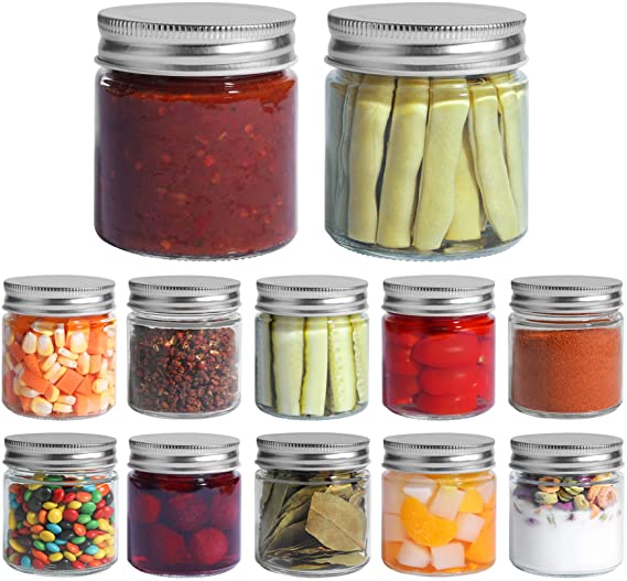 ComSaf Mason Jars with Airtight Metal Regular Lids(8oz/250ml), Sealed Clear Glass Canning Jars with Wide Mouth for Spices, Honey, Jam, Jelly, Ideal for Wedding Favors, Baby Shower Favors, Set of 12