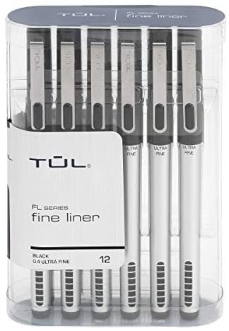 TUL Fine Liner Porous-Point Pens, Ultra-Fine, 0.4 mm, Silver Barrel, Black Ink, Pack of 12 Pens