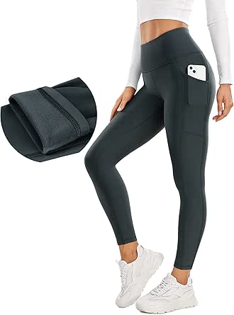 CRZ YOGA Thermal Fleece Lined Leggings Women 25'' - High Waisted Winter Workout Hiking Pants with Pockets Warm Running Tights