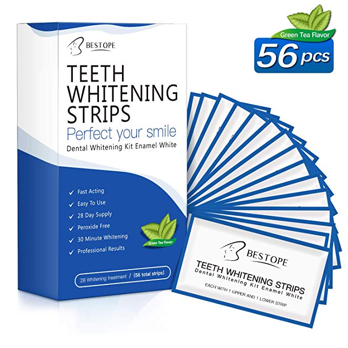 Teeth Whitening Strips(56Pcs),BESTOPE Tooth Whitener Kit with Professional Dental Treatment | Tooth Enamel Safe Non Slip Adhesive & Non Peroxide | Remove Stains,Fast Result & No Sensitivity