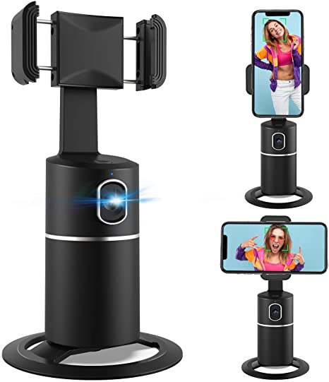 360° Face Tracking Phone Holder, No APP, Fast Face Following, Desktop Tripod for Selfie Vlog Live Video YouTube TIK Tok, Universal Stand for iPhone & Android, Last 6-8 Hours for Indoor Outdoor Use