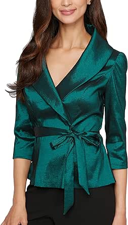 Alex Evenings Women's Stretch Taffeta 3/4 Sleeve Formal Blouse, Special Occasion Dress Shirt