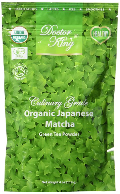 DOCTOR KING 100% ORGANIC JAPANESE MATCHA Green Tea Powder - Net Weight 4 oz (114 g) - Culinary Grade - Perfect For Making Matcha Lattes, Matcha Smoothies, Baking