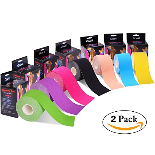 GIWIL 2 Pack Medical Kinesiology Tape Pro Sports & Athletic & Physix Gear Sport Taping , 2" x 16.5' Uncut, Waterproof Muscle Support Adhesive, Physio Therapeutic Aid Elastic Kinesiology Tape Green