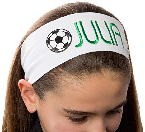 Personalized Monogrammed Embroidered Soccer Ball Patch Cotton Stretch Headband CHOOSE YOUR CUSTOM COLORS FROM CHARTS IN THIS LISTING